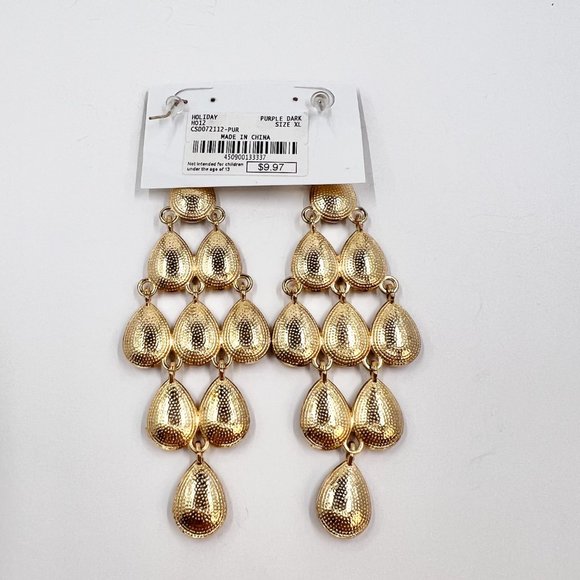 NWT - Charming Charlie - Purple Faceted Teardrop Chandelier Gold Tone Earrings - Picture 7 of 7